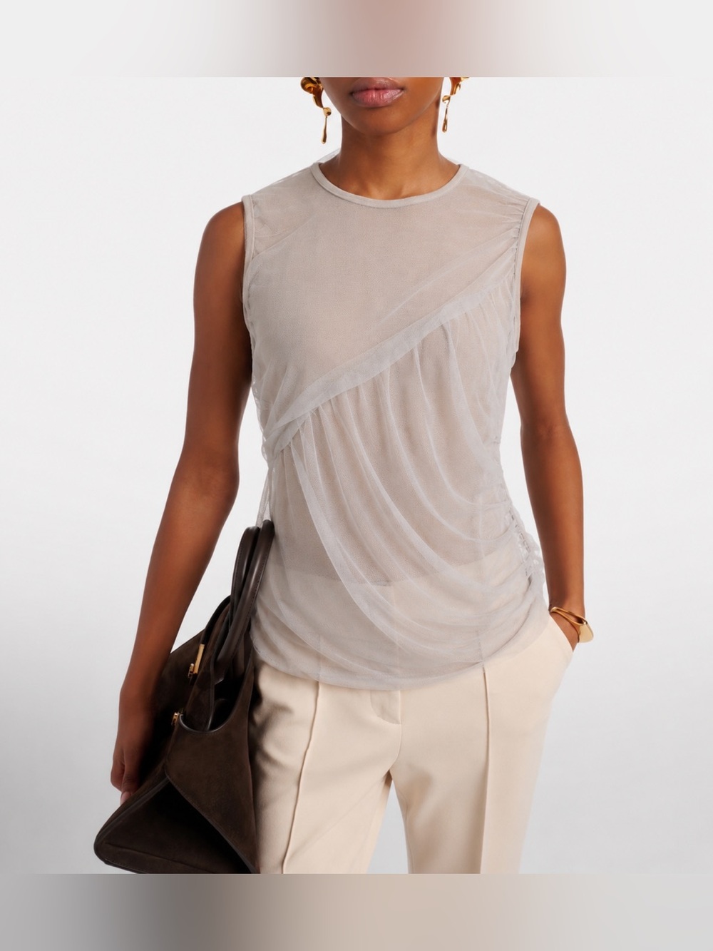 Ann Taylor Soft Sleeveless Sheer Overlay Top